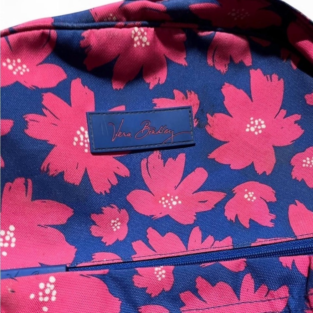Vera Bradley Women’s Small Backpack - Pink and Navy Floral All Working Zippers - Picture 3 of 8